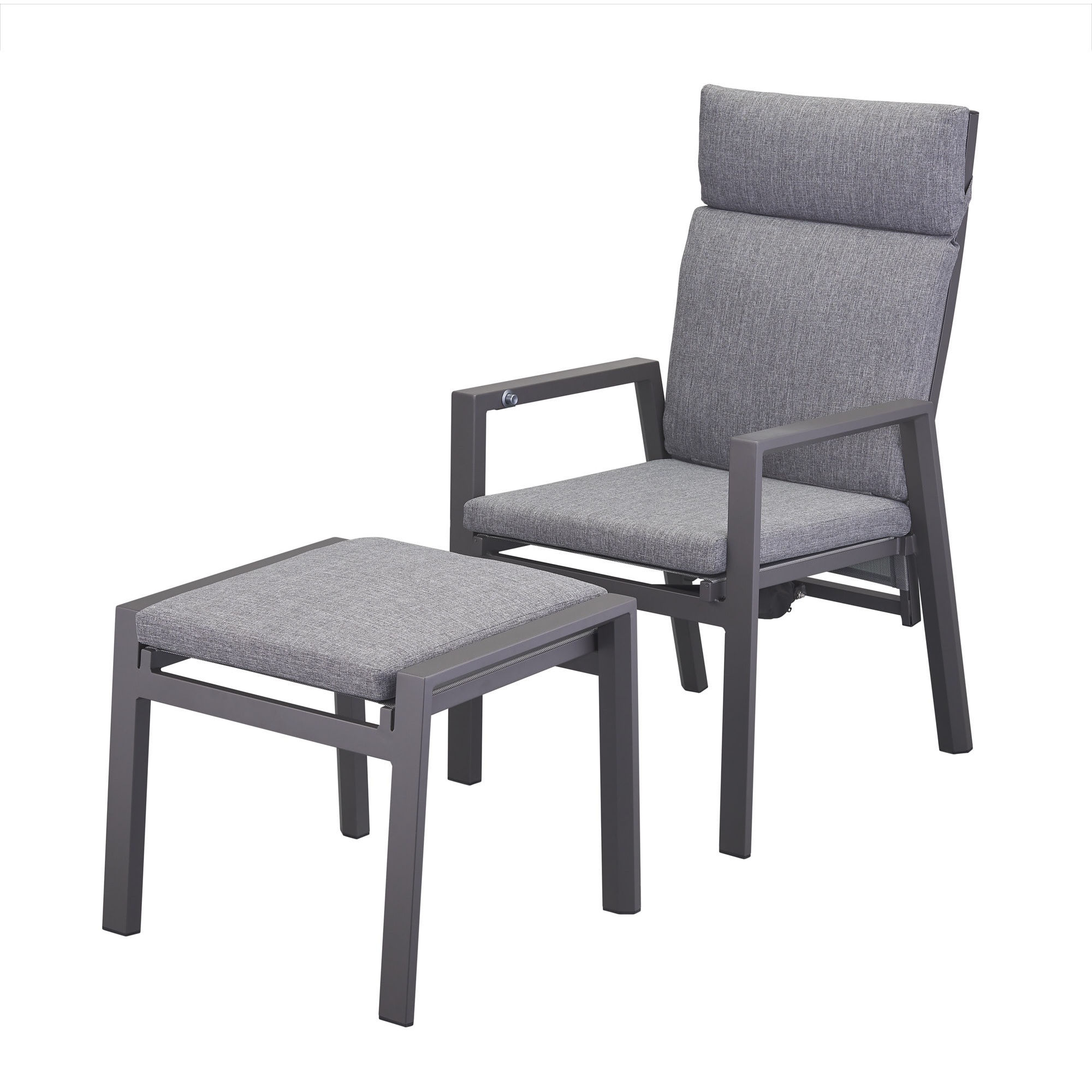 Gartenstuhl mit Hocker 'Romina' schwarz 59 x 105 x 70 cm