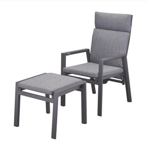 Gartenstuhl mit Hocker 'Romina' schwarz 59 x 105 x 70 cm