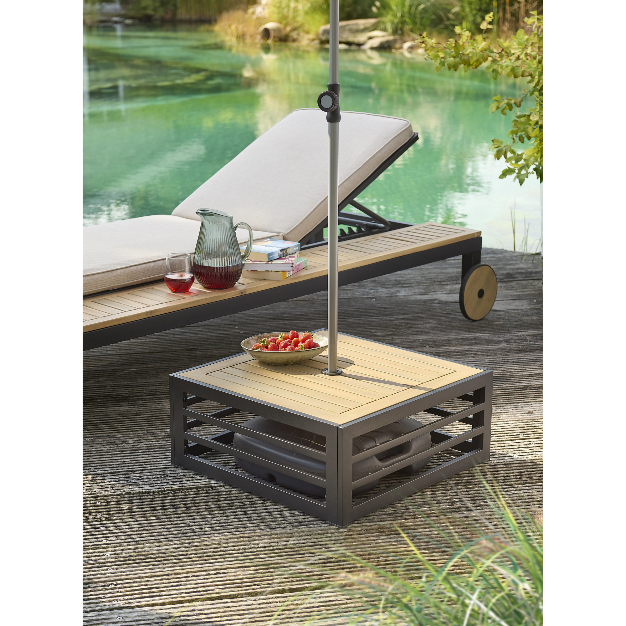 Sonnenschirmständer-Abdeckung 'Carina' Stahl/Holz 60 x 25 x 60 cm