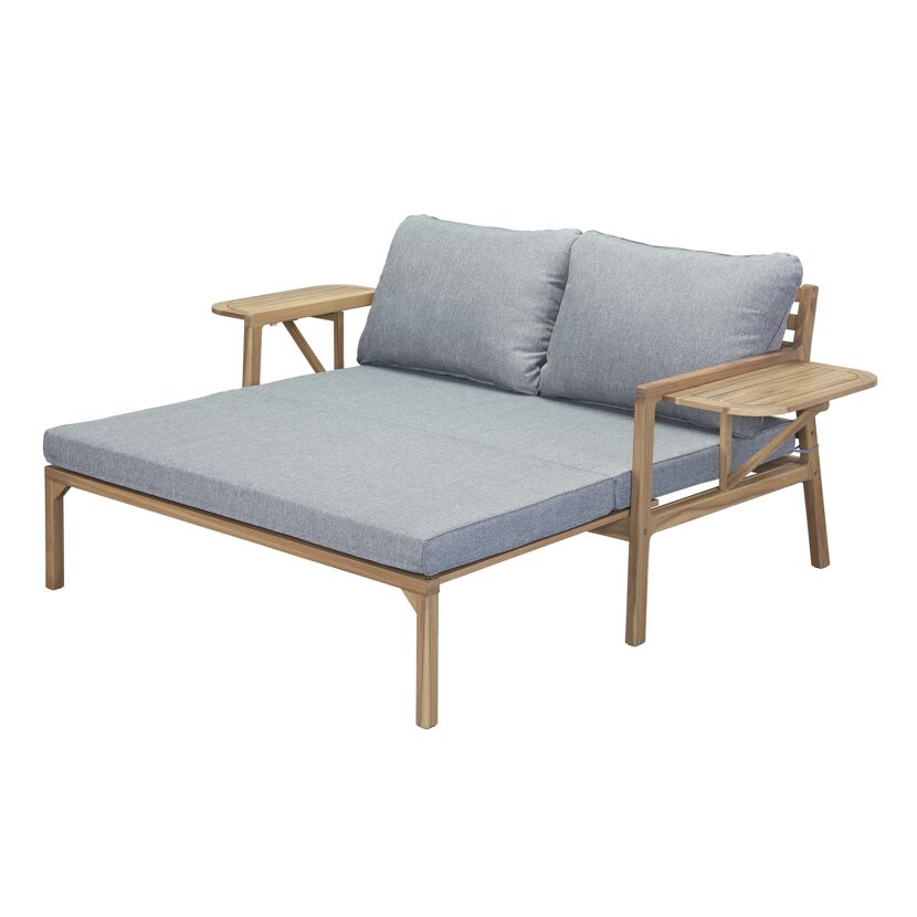 Multifunktionssofa 'Tessa' 2-Sitzer Akazienholz braun/grau 130/176 x 73 x 80/139,5 cm