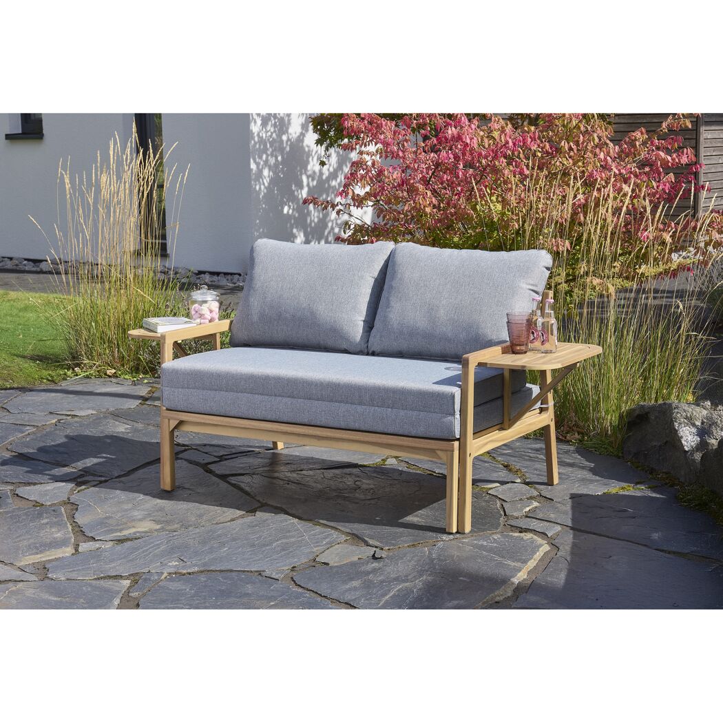 Multifunktionssofa 'Tessa' 2-Sitzer Akazienholz braun/grau 130/176 x 73 x 80/139,5 cm