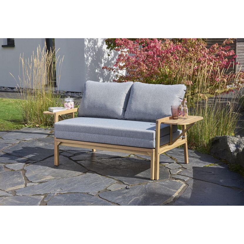 Multifunktionssofa 'Tessa' 2-Sitzer Akazienholz braun/grau 130/176 x 73 x 80/139,5 cm