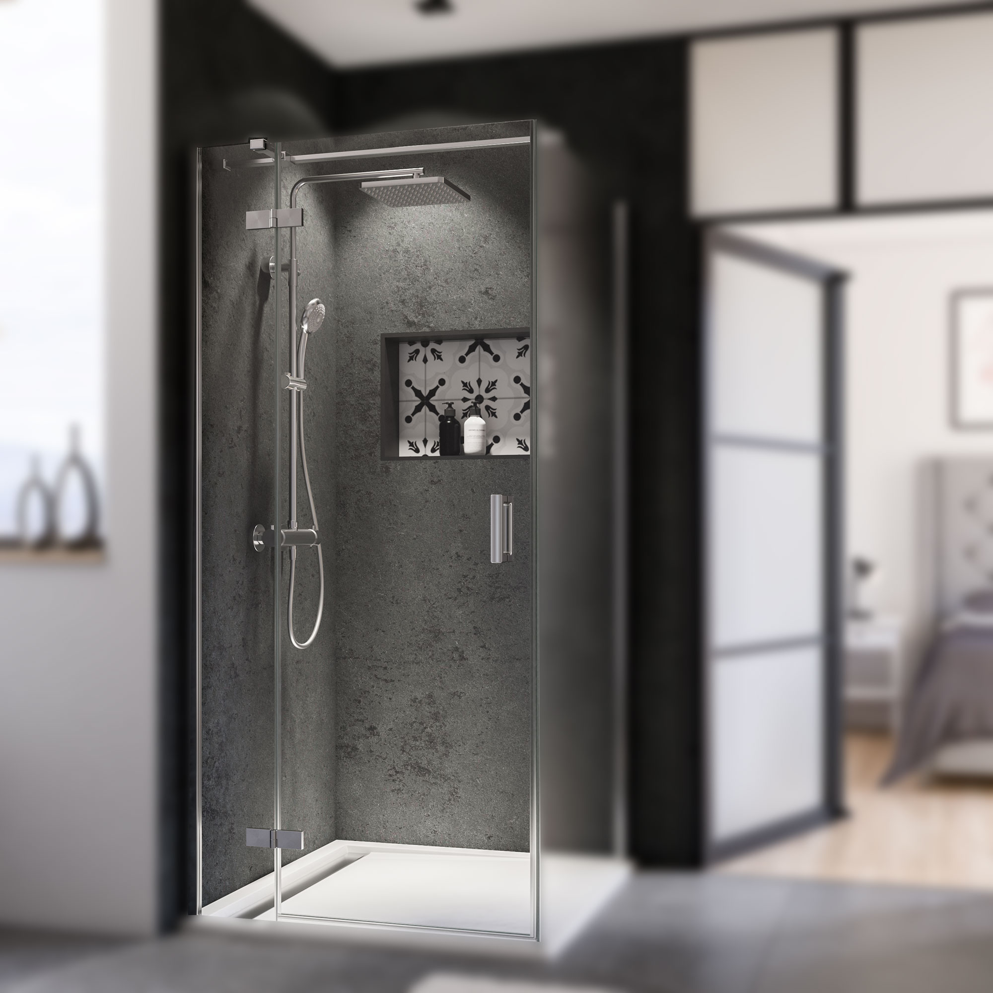 Drehtür für Seitenwand 'Panorama', Klarglas, Anschlag links, chromfarben