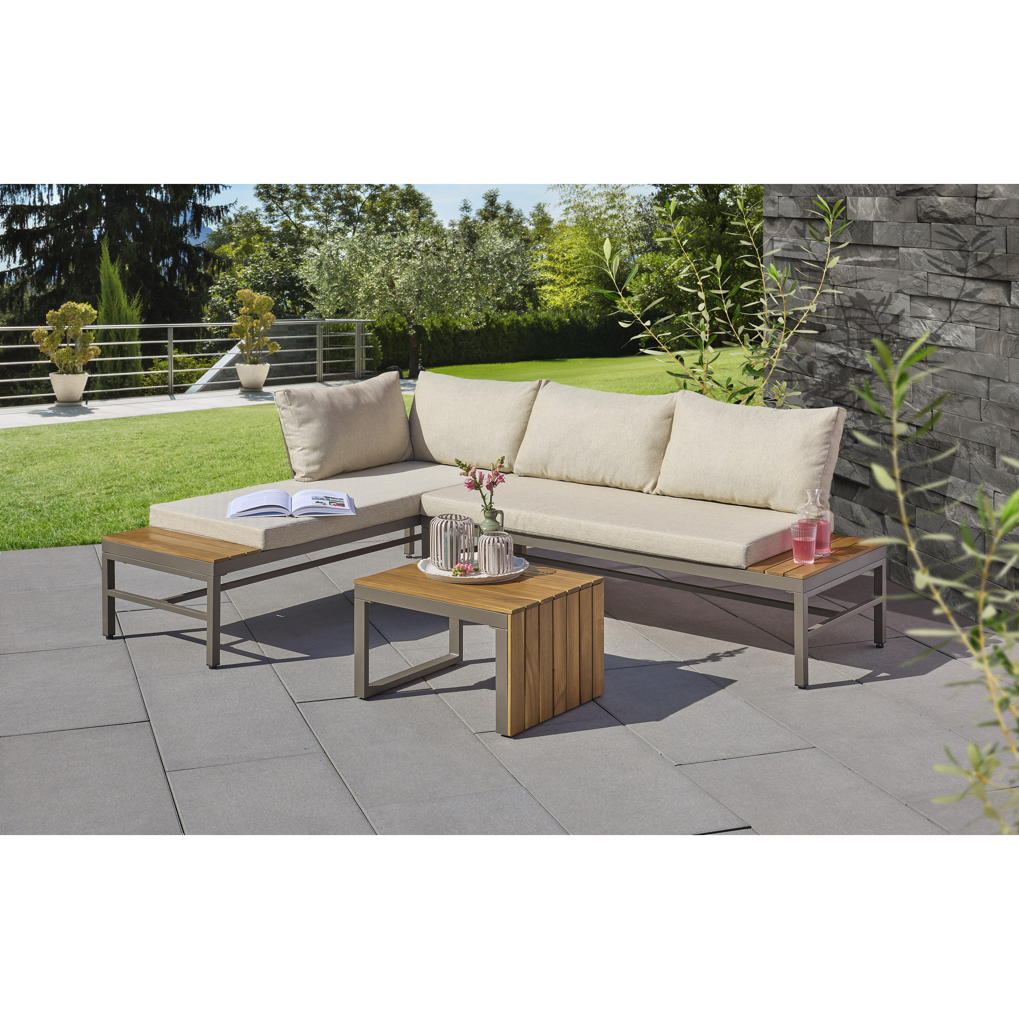 Lounge-Set 'Claudi' beige/braun 3-teilig