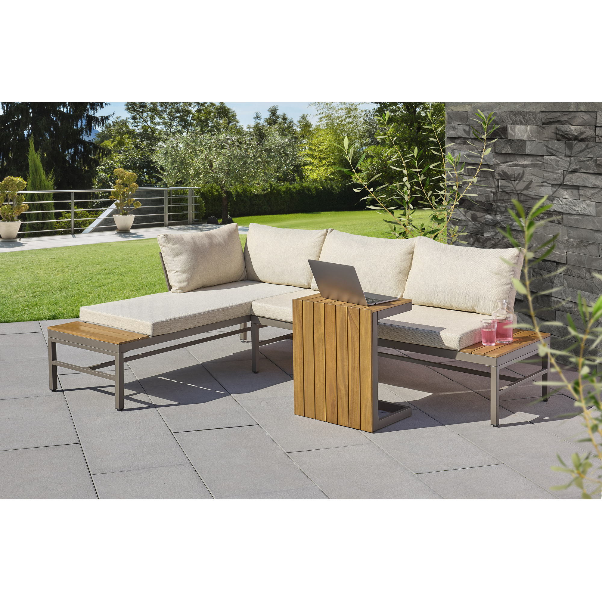 Lounge-Set 'Claudi' beige/braun 3-teilig