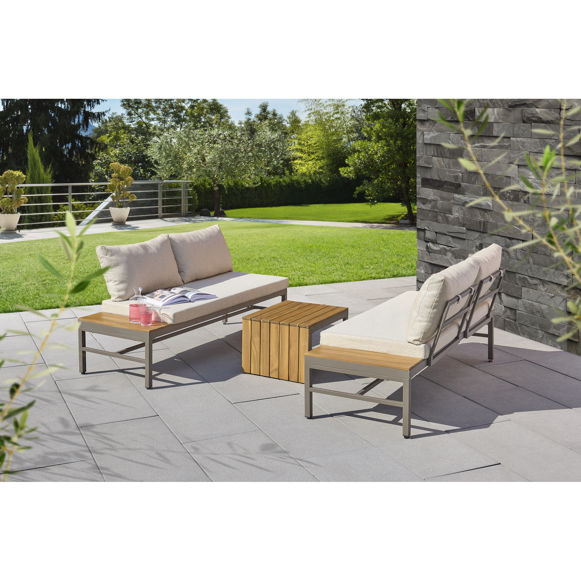 Lounge-Set 'Claudi' beige/braun 3-teilig