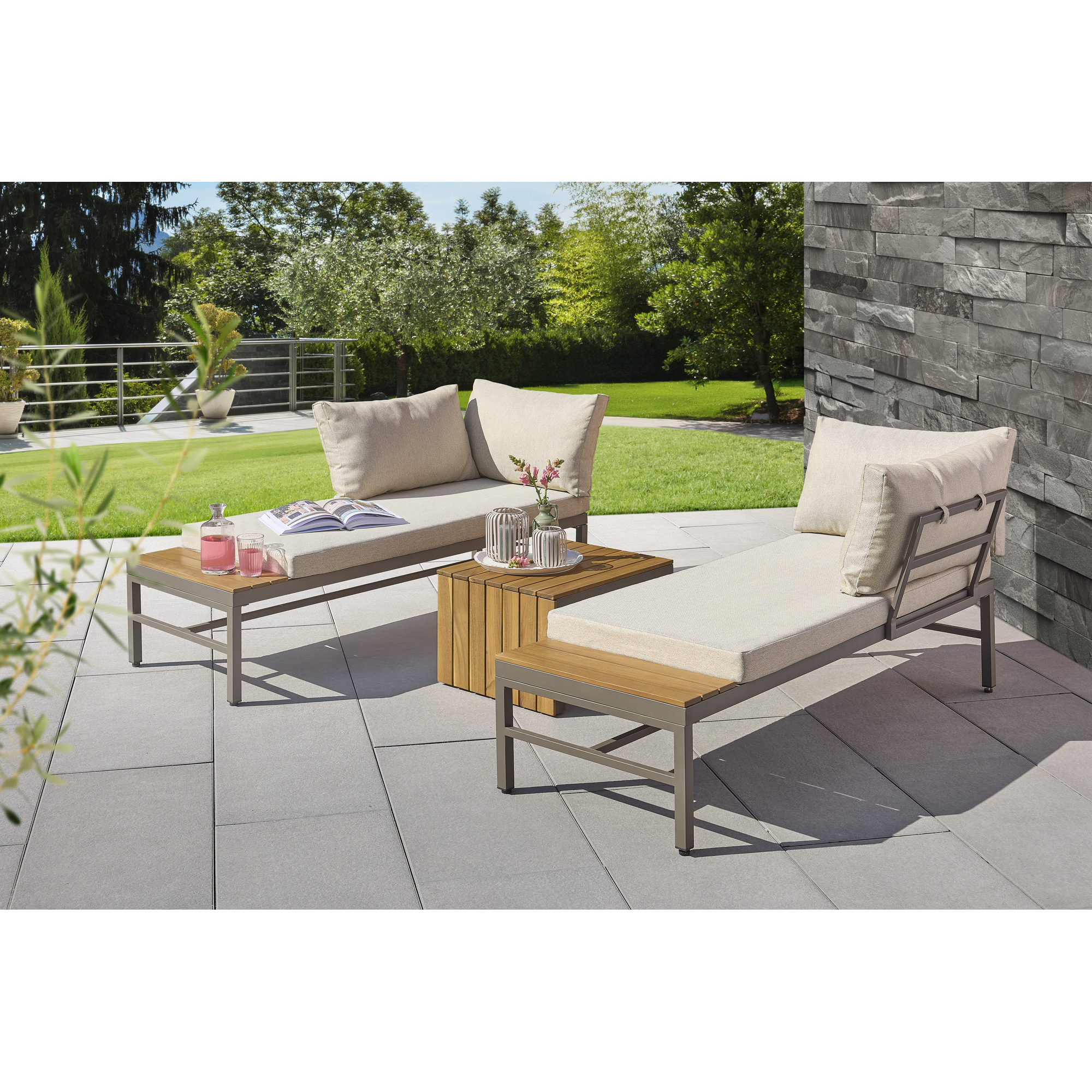 Lounge-Set 'Claudi' beige/braun 3-teilig