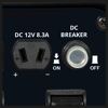 Anschlussfeld Benzin-Stromerzeuger mit DC 12V 8.3A Steckdose und Schutzschalter.