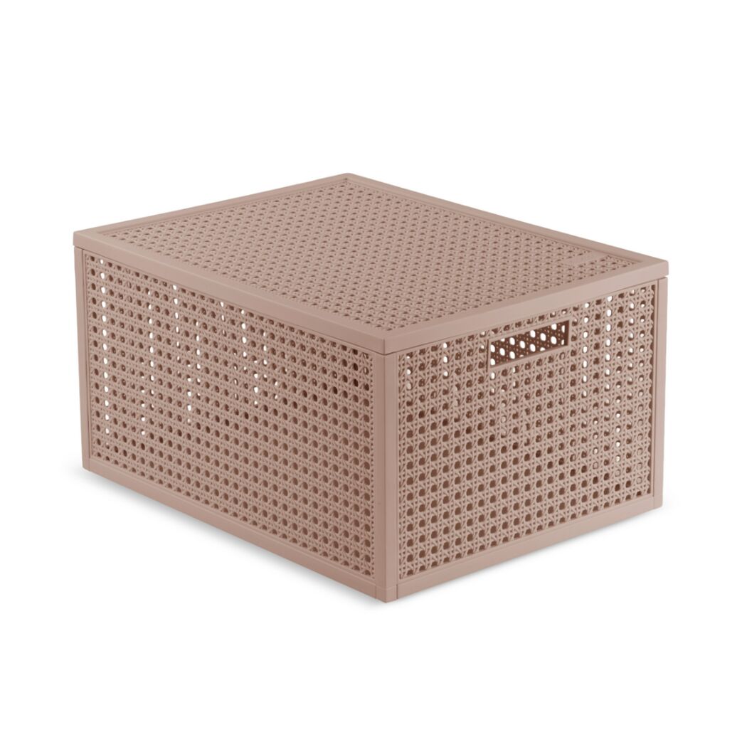 Aufbewahrungsbox 'Kaya' in Altrosa mit geflochtener Optik und Deckel.