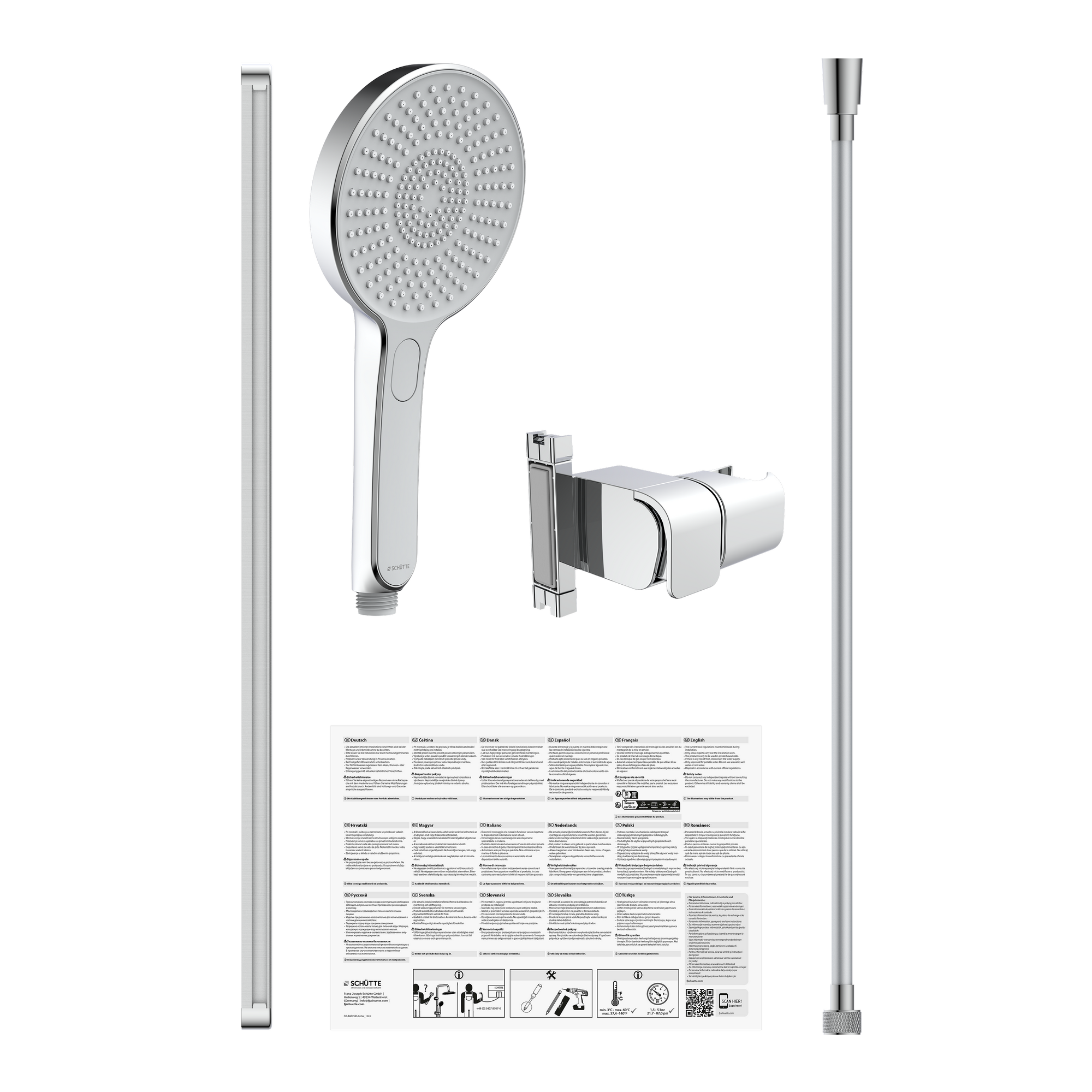Stangenbrause-Set 'Karibik' chromfarben/hellgrau 78 cm, 3 Strahlarten