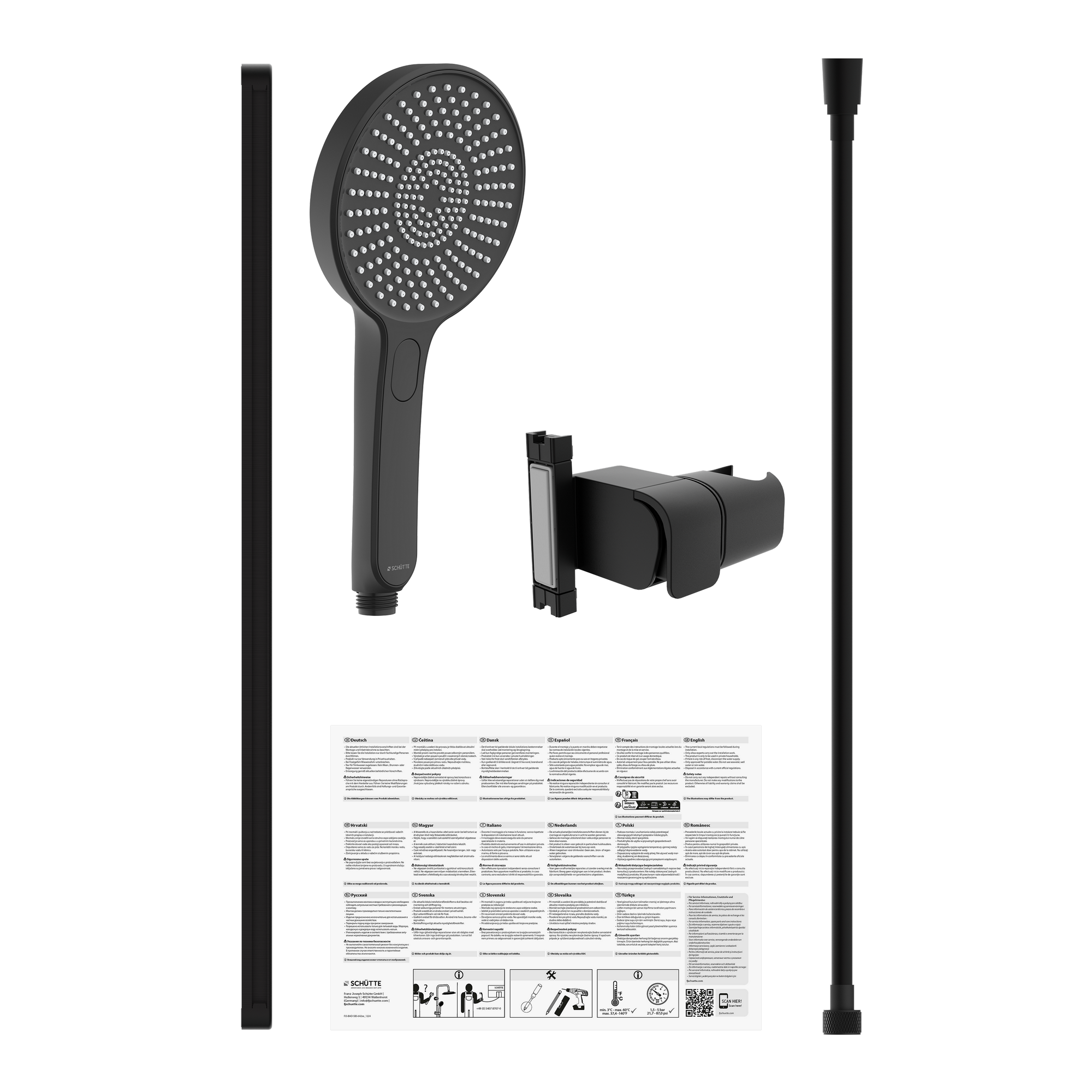 Stangenbrause-Set 'Karibik' schwarz matt 78 cm, 3 Strahlarten