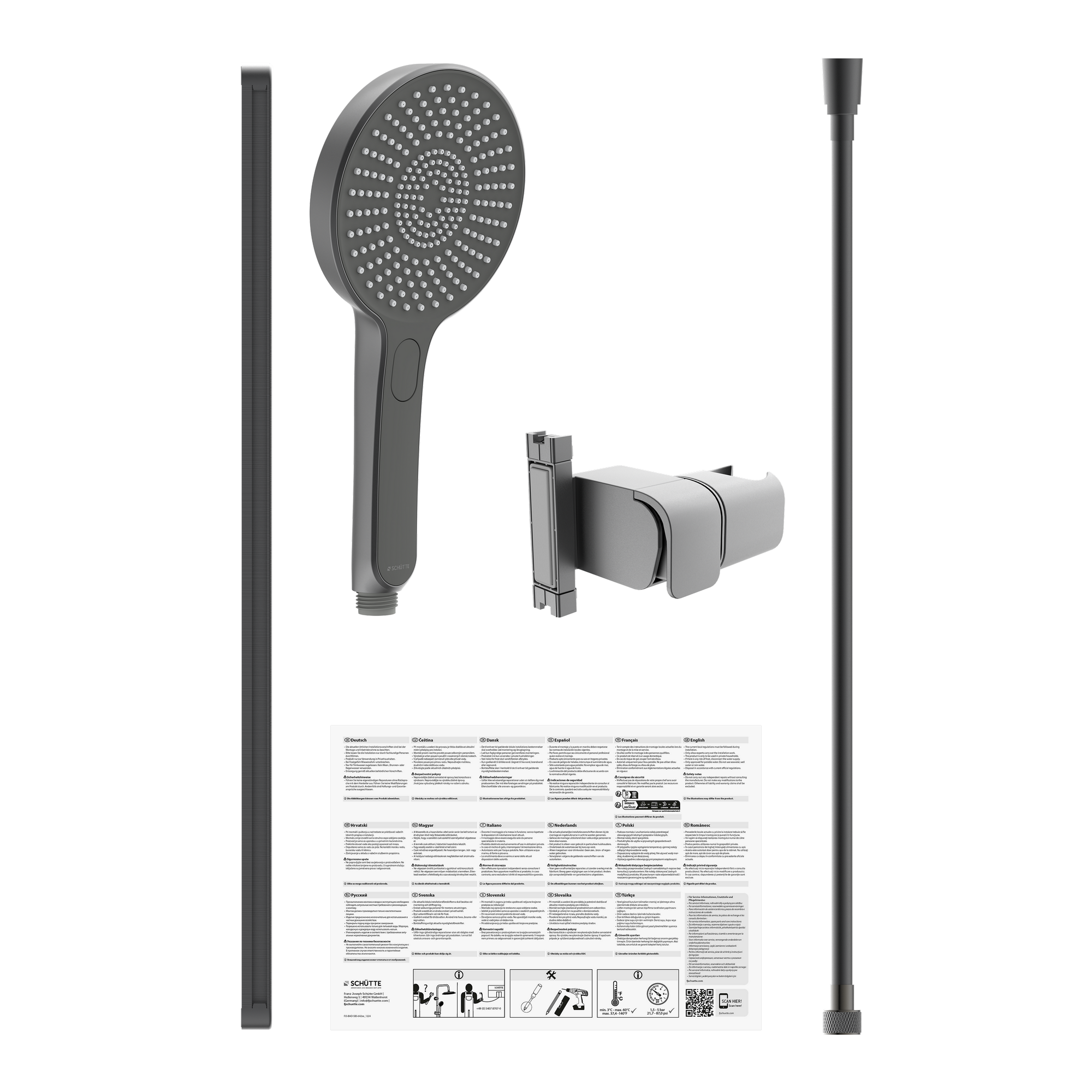 Stangenbrause-Set 'Karibik' graphit matt 78 cm, 3 Strahlarten