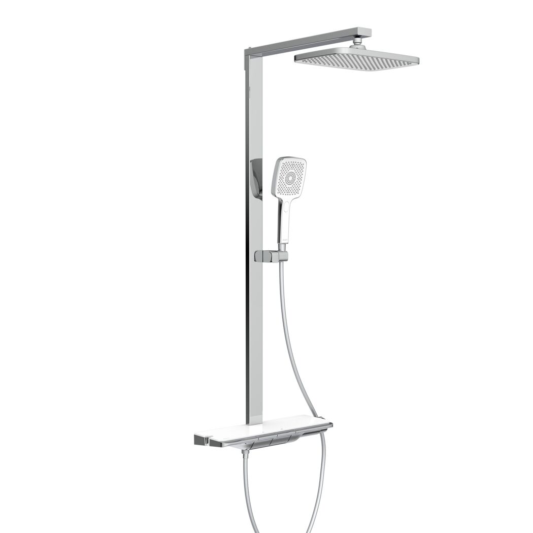 Überkopfbrause-Set 'Hawaii' chrom/weiß Thermostatarmatur und Ablage, 110 cm