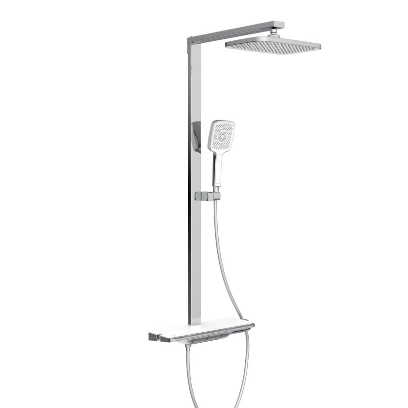 Überkopfbrause-Set 'Hawaii' chrom/weiß Thermostatarmatur und Ablage, 110 cm