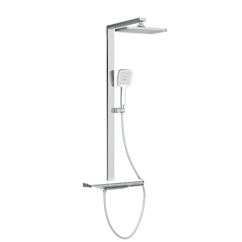 Überkopfbrause-Set 'Hawaii' chrom/weiß Thermostatarmatur und Ablage, 110 cm