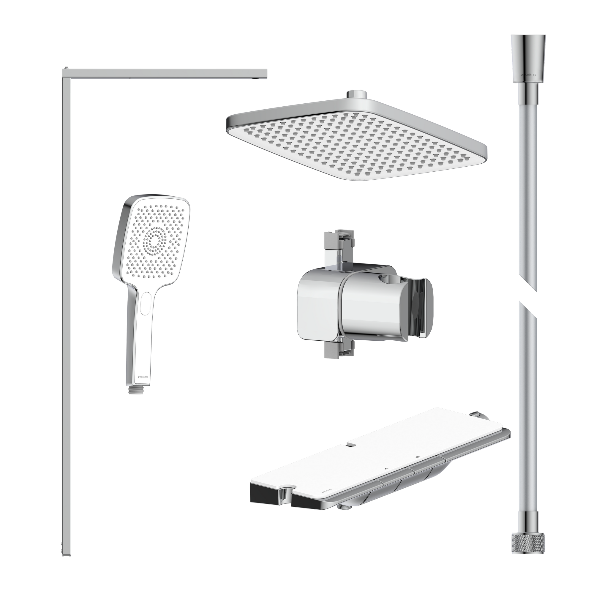 Überkopfbrause-Set 'Hawaii' chrom/weiß Thermostatarmatur und Ablage, 110 cm