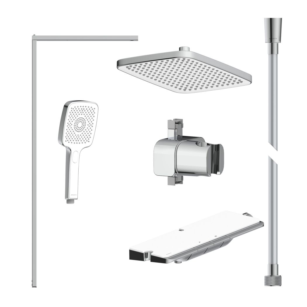 Überkopfbrause-Set 'Hawaii' chrom/weiß Thermostatarmatur und Ablage, 110 cm