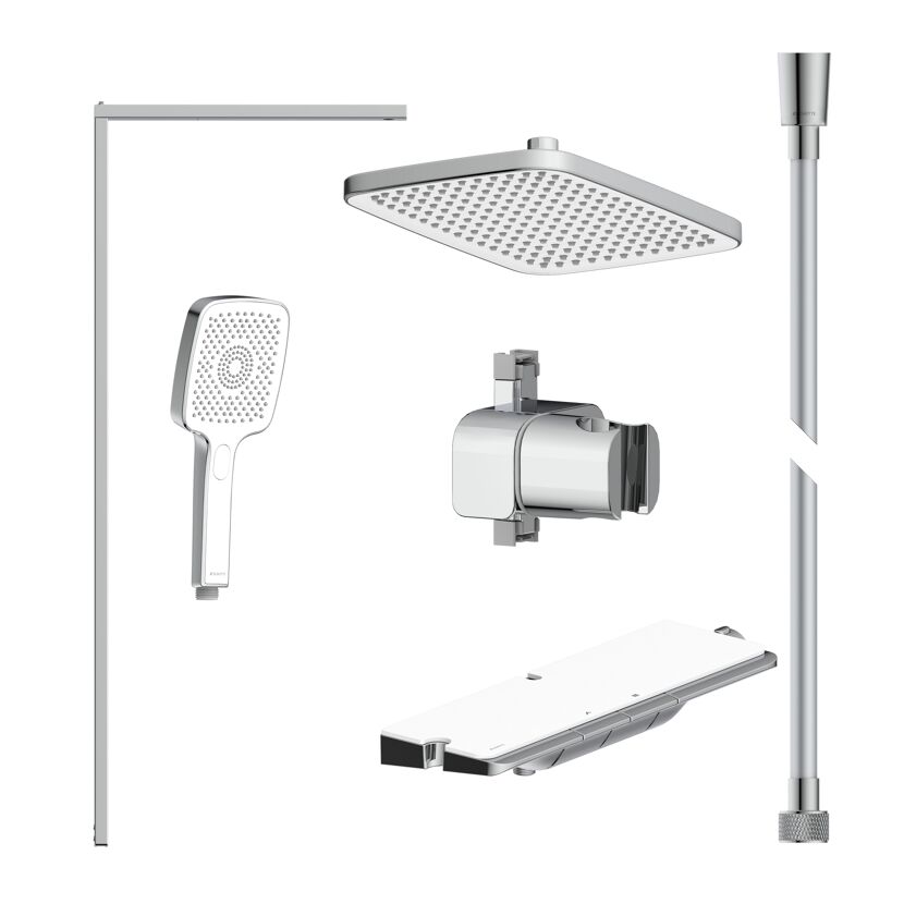 Überkopfbrause-Set 'Hawaii' chrom/weiß Thermostatarmatur und Ablage, 110 cm