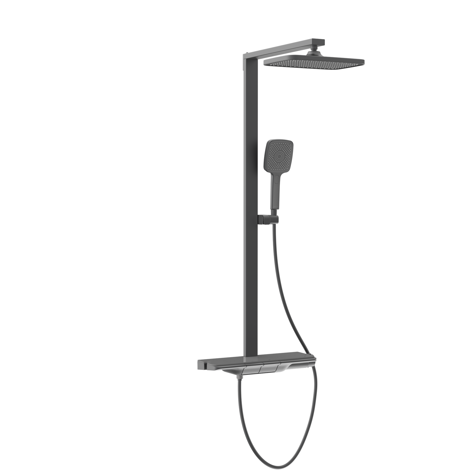 Überkopfbrause-Set 'Hawaii' graphit matt Thermostatarmatur und Ablage, 110 cm