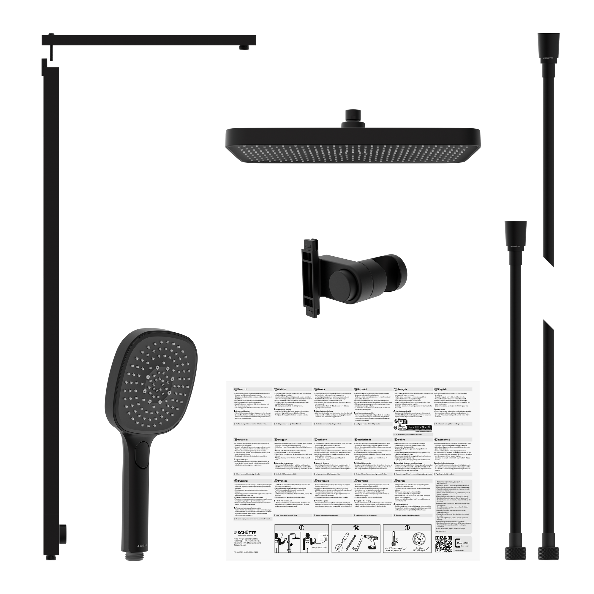 Überkopfbrause-Set 'La Palma' schwarz matt, 3 Strahlarten
