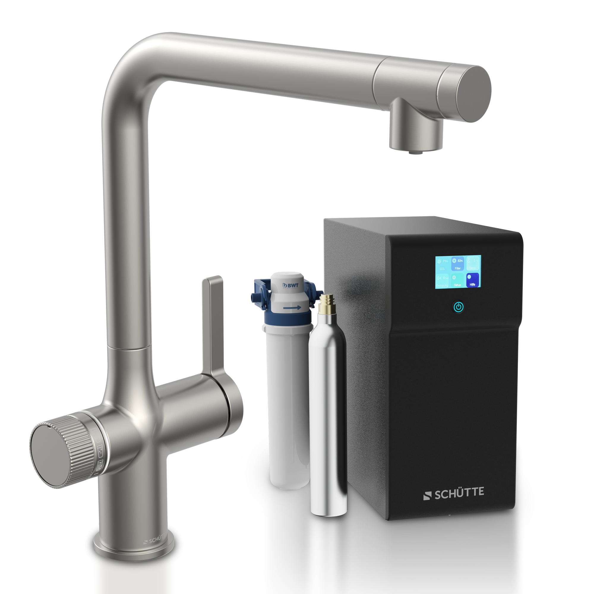 Sprudelwasser-Spültischarmatur 'Aquastar Premium' verchromt matt, mit Kühl- und Filtersystem