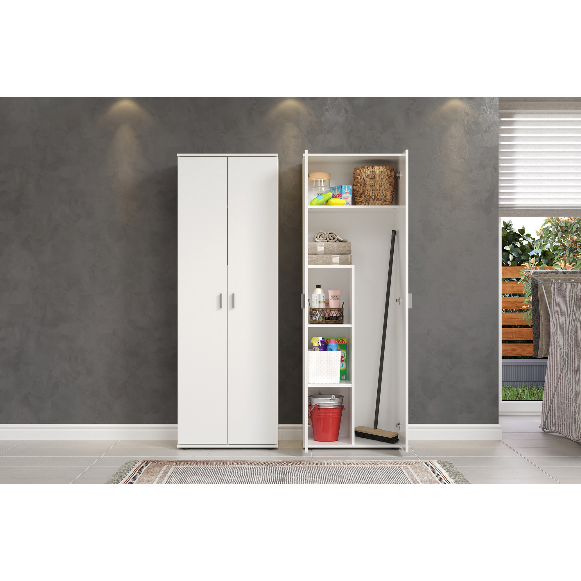 Besen- und Haushaltsschrank Holz weiß 60 x 176 x 35 cm