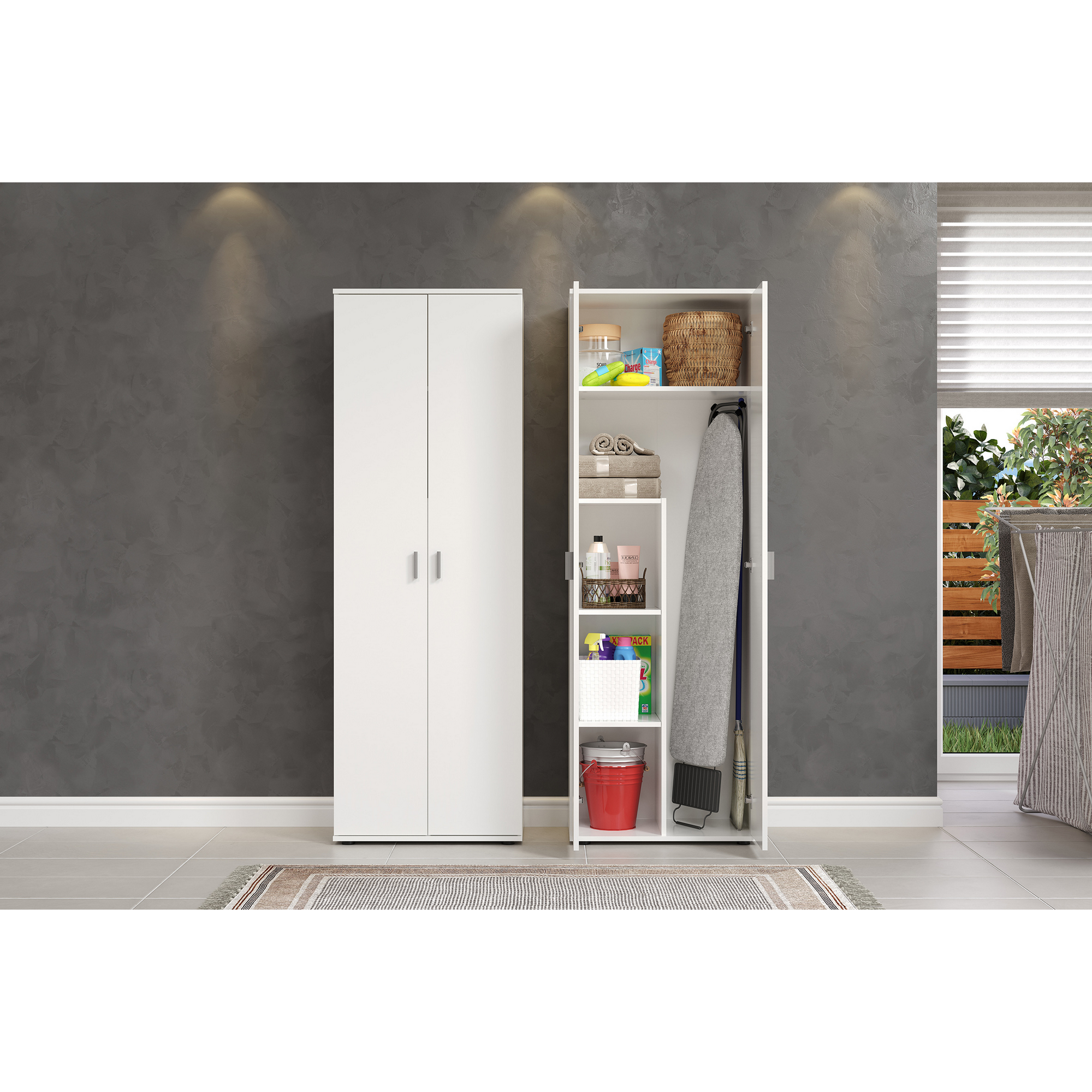 Besen- und Haushaltsschrank Holz weiß 60 x 176 x 35 cm