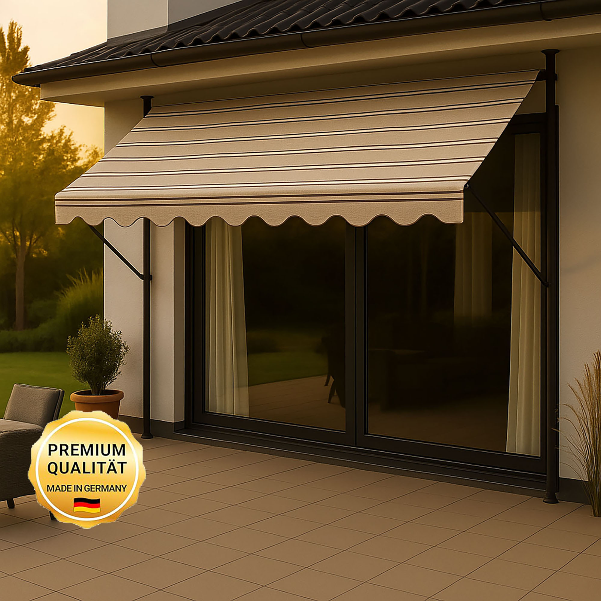 Klemmmarkise 'Exklusiv' mit Volant/wasserabweisend 400 x 150 cm