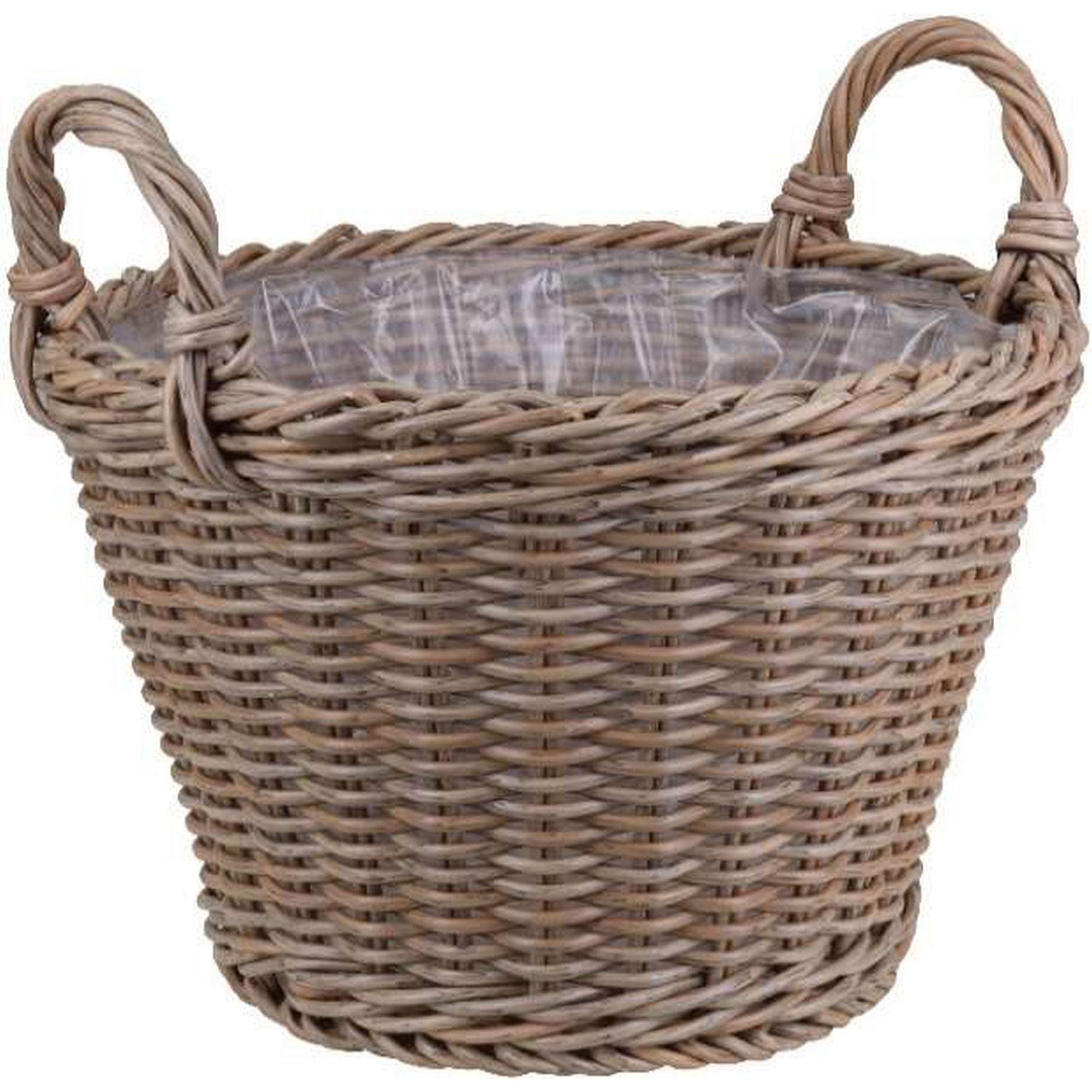 Pflanzkorb Polyrattan natur/braun rund mit 2 Griffen Ø 28 x 21/29 cm
