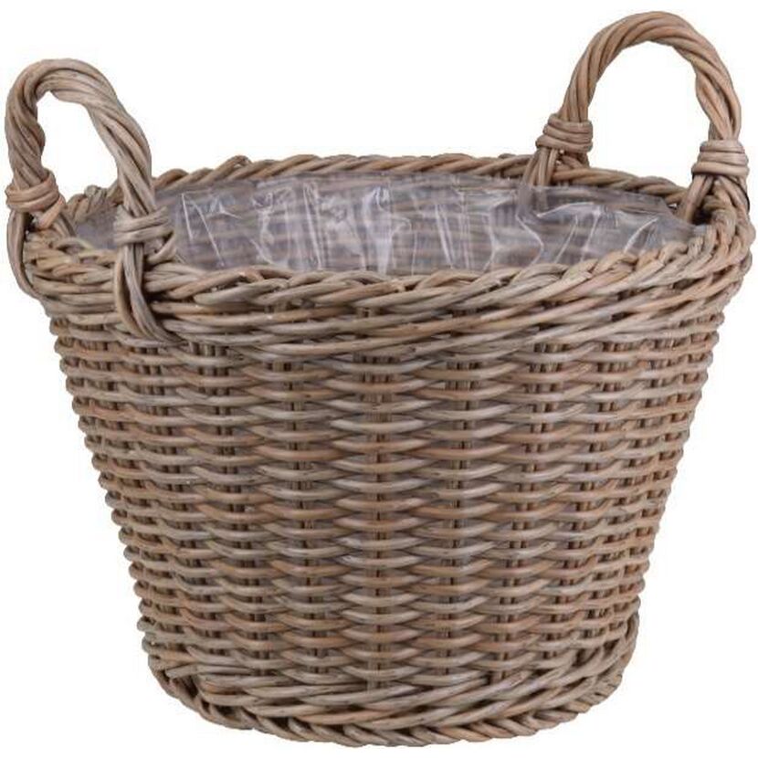 Pflanzkorb Polyrattan natur/braun rund mit 2 Griffen Ø 28 x 21/29 cm