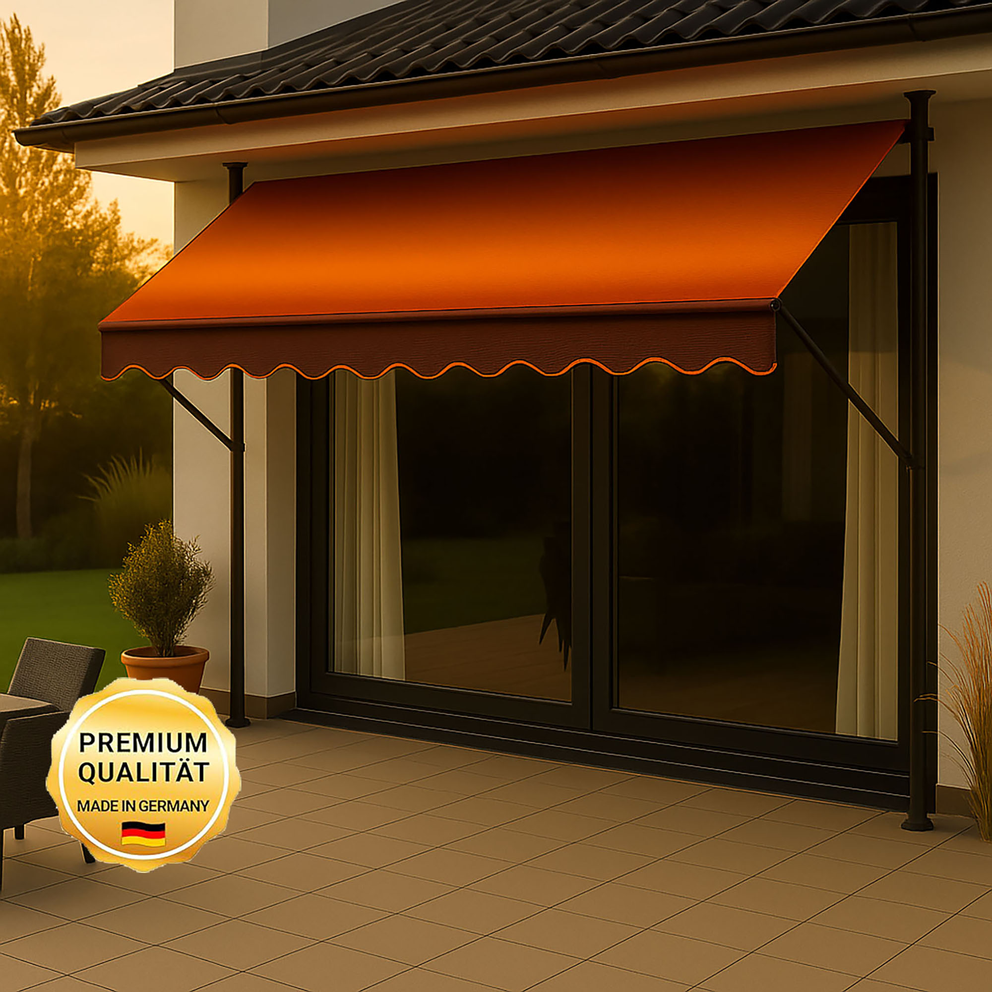 Klemmmarkise 'Exklusiv' mit Volant/wasserabweisend 400 x 150 cm