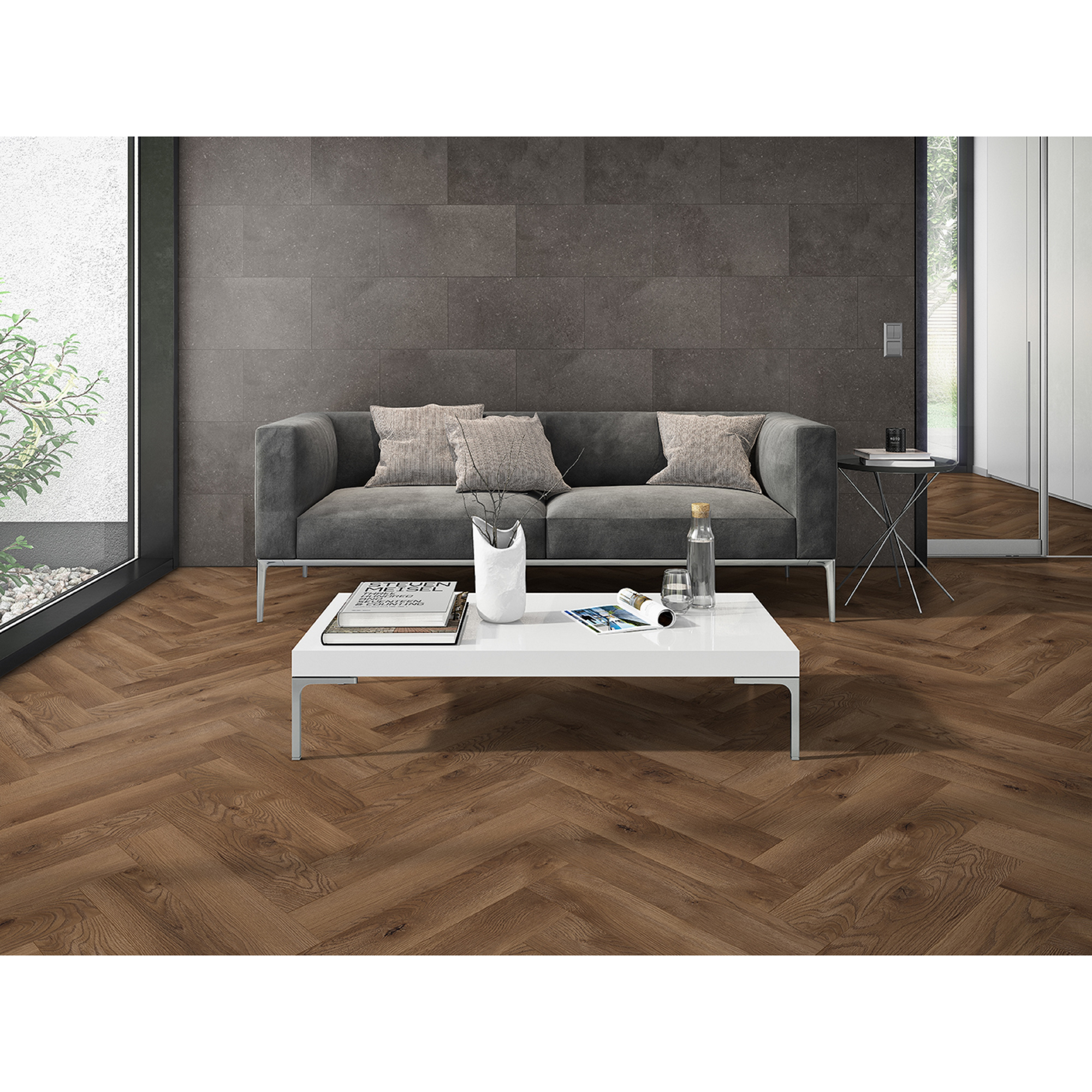 Laminat 'Ville Burriana' Fischgrät Eiche braun 8 mm