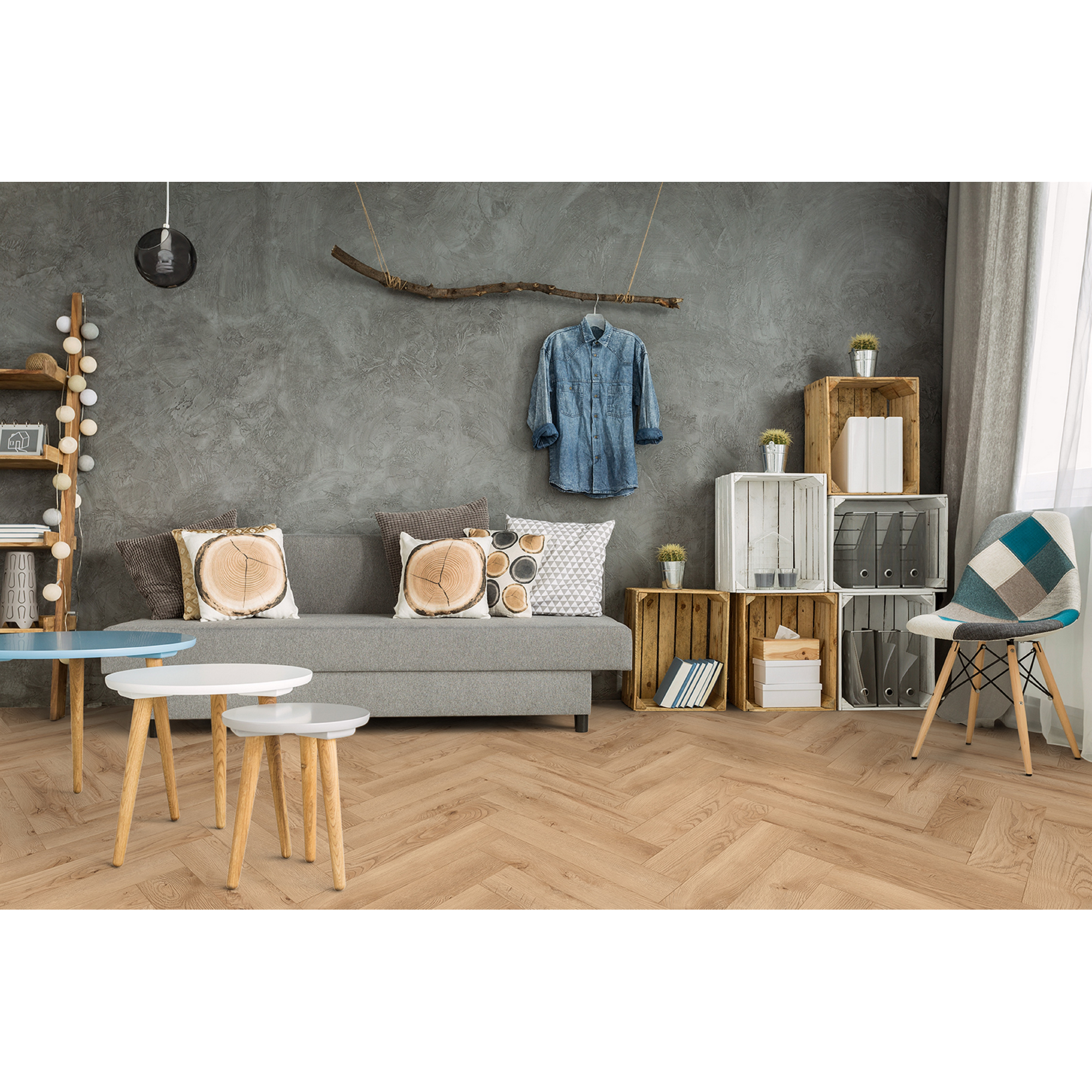 Laminat 'Ville Las Negras' Fischgrät Eiche hellbeige 8 mm