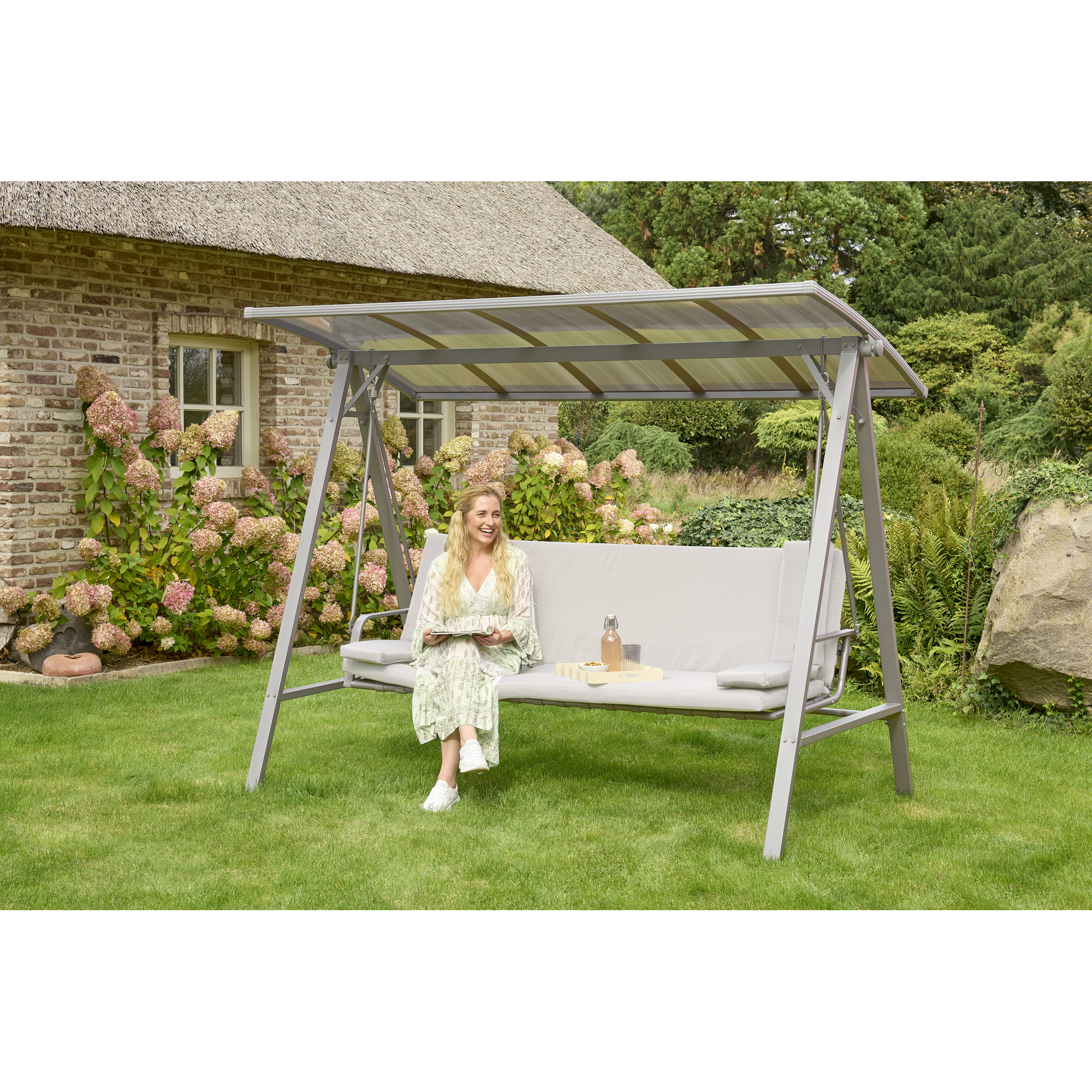 Hollywoodschaukel 'Runa' 3-Sitzer taupe 235 x 181 x 135 cm