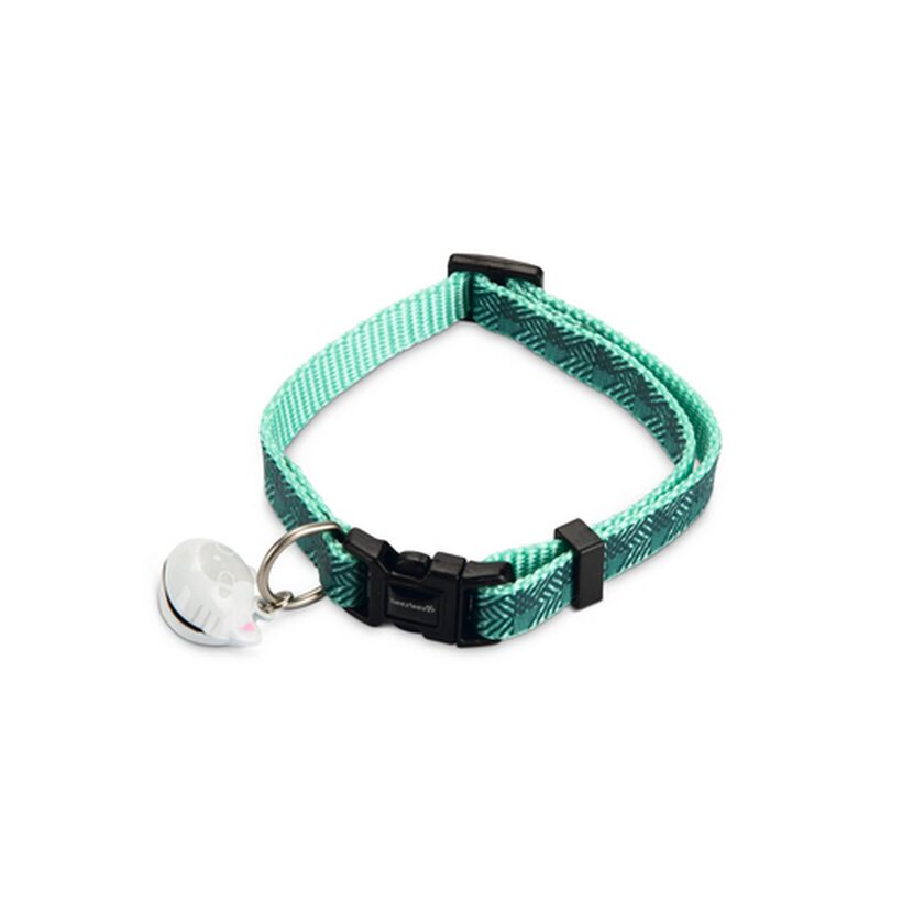 Katzenhalsband 'Geo'grün gemuster mit Glöckchen 20-30 x 1 cm
