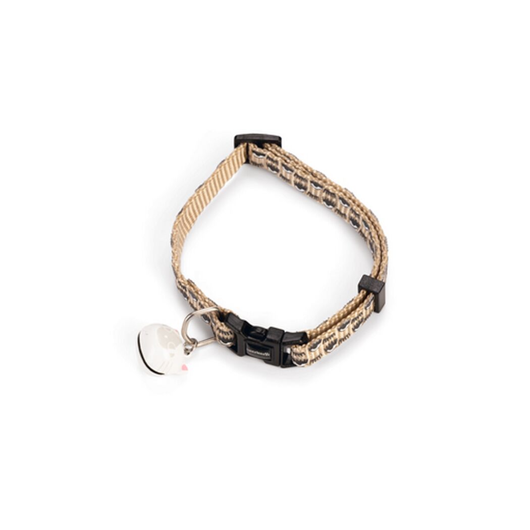 Katzenhalsband 'Eyes' beige mit Glöckchen 20-30 x 1 cm