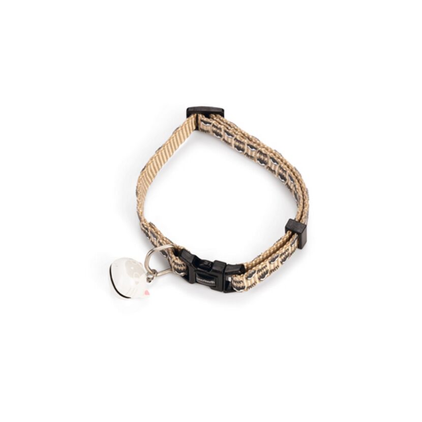 Katzenhalsband 'Eyes' beige mit Glöckchen 20-30 x 1 cm