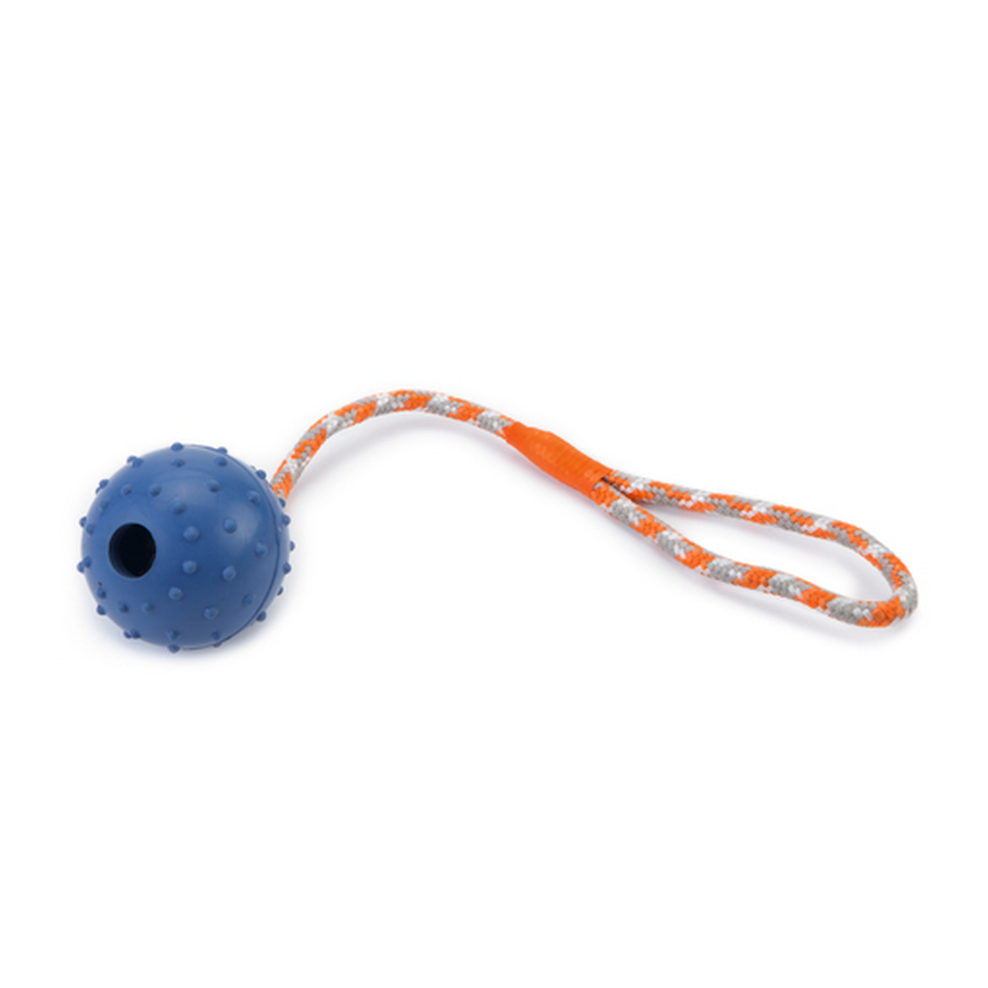 Hundespielzeug Gummiball mit Kordel und Glöckchen blau Ø 6 cm