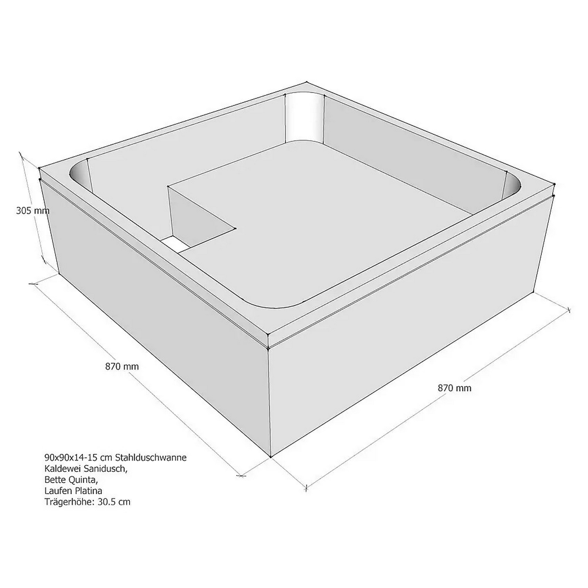 Duschwannenträger zu Stahlduschwanne weiß 90 x 90 x 15 cm