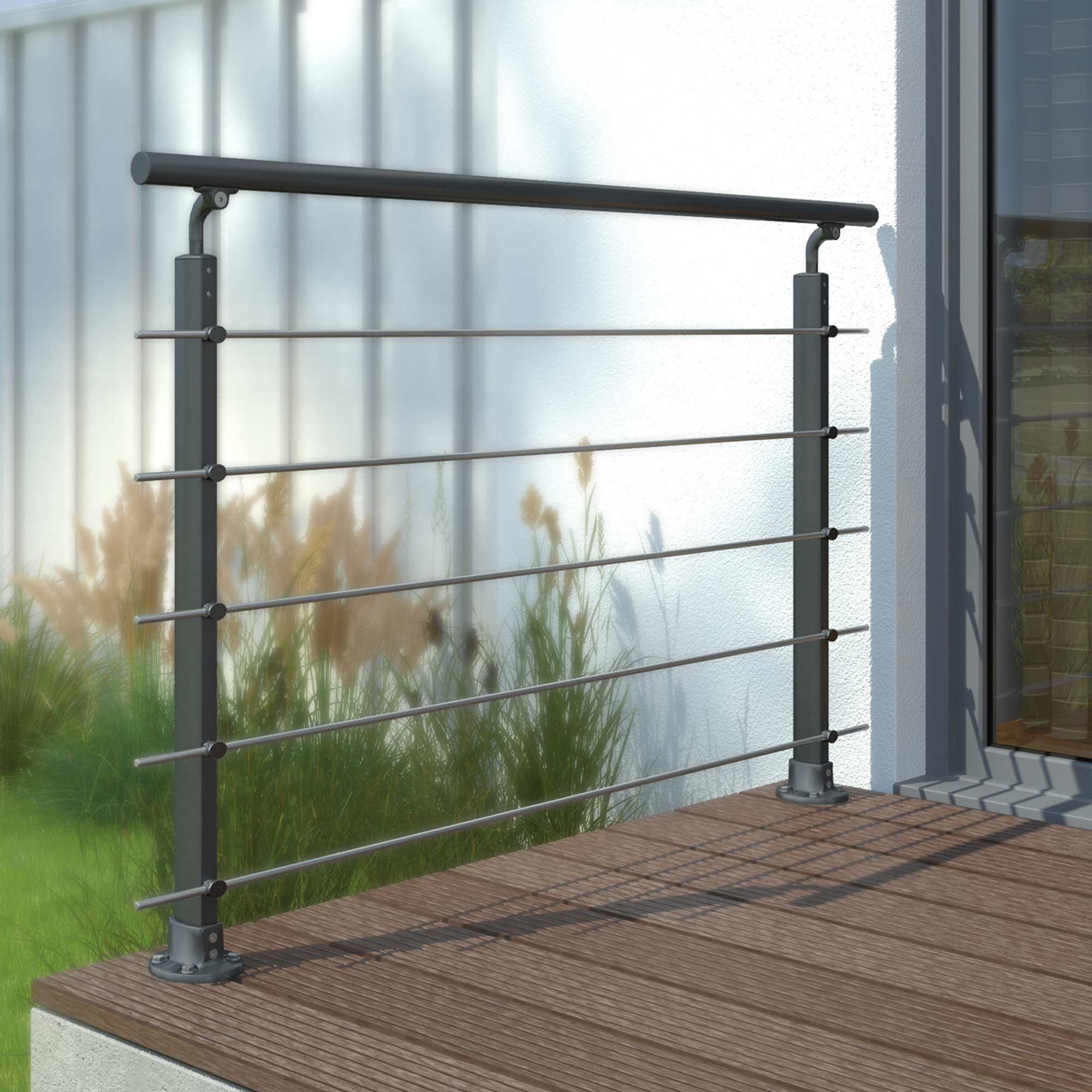 Geländerset 'PS 150' anthrazit 150 cm Bodenmontage