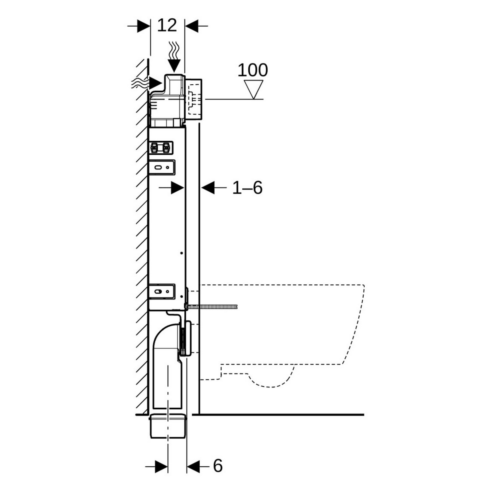 KombifixBasic-Element für Wand-WC 108 cm mit Delta Unterspülkasten