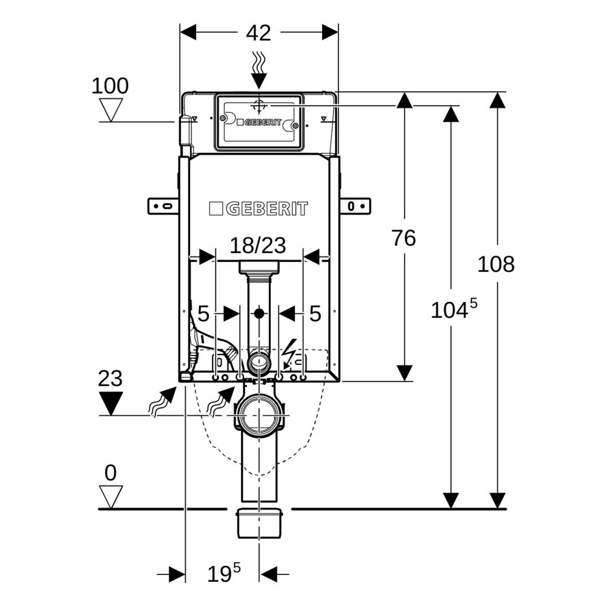 KombifixBasic-Element für Wand-WC 108 cm mit Delta Unterspülkasten