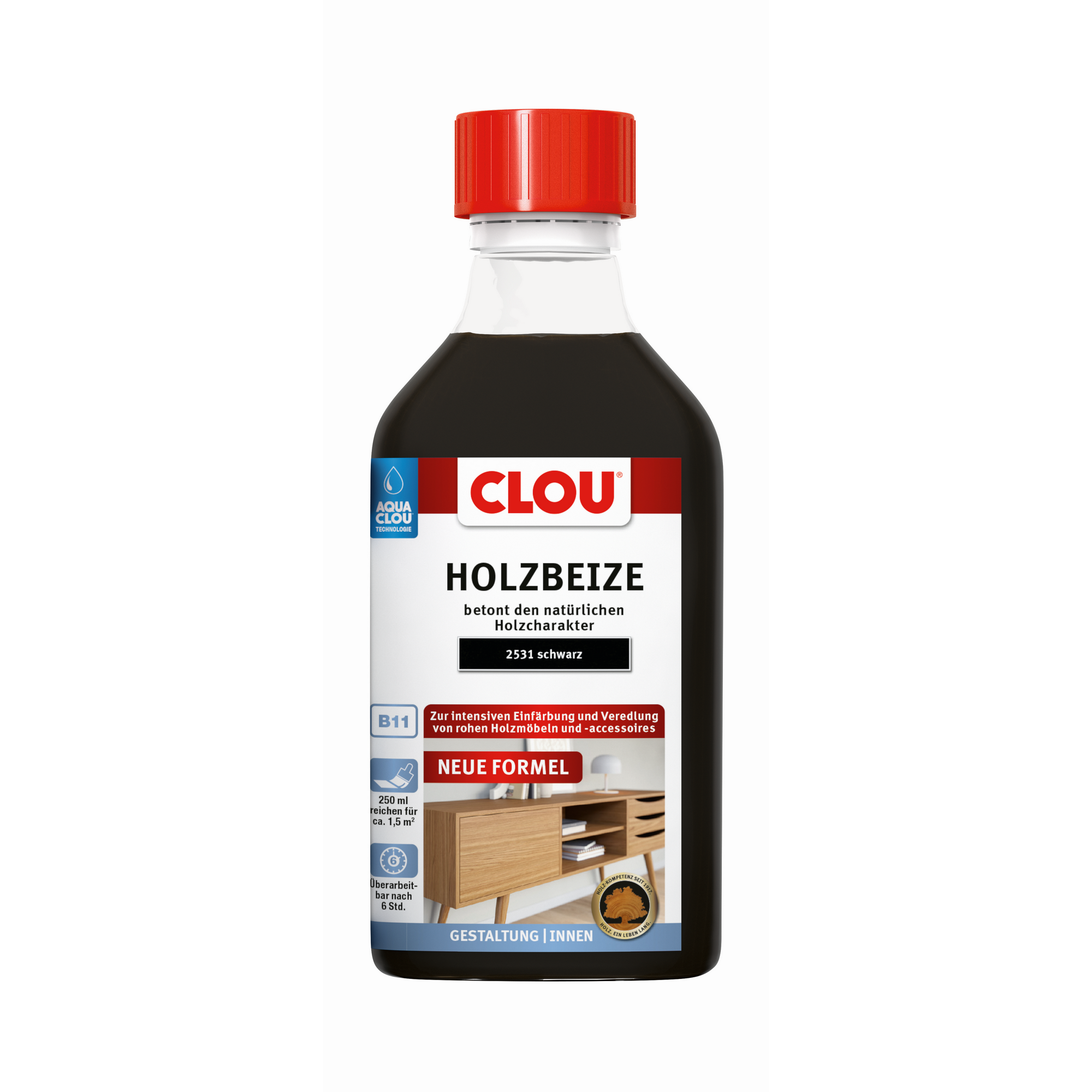 Holzbeize 'Aqua Clou' Nr. 2531 schwarz 250 ml