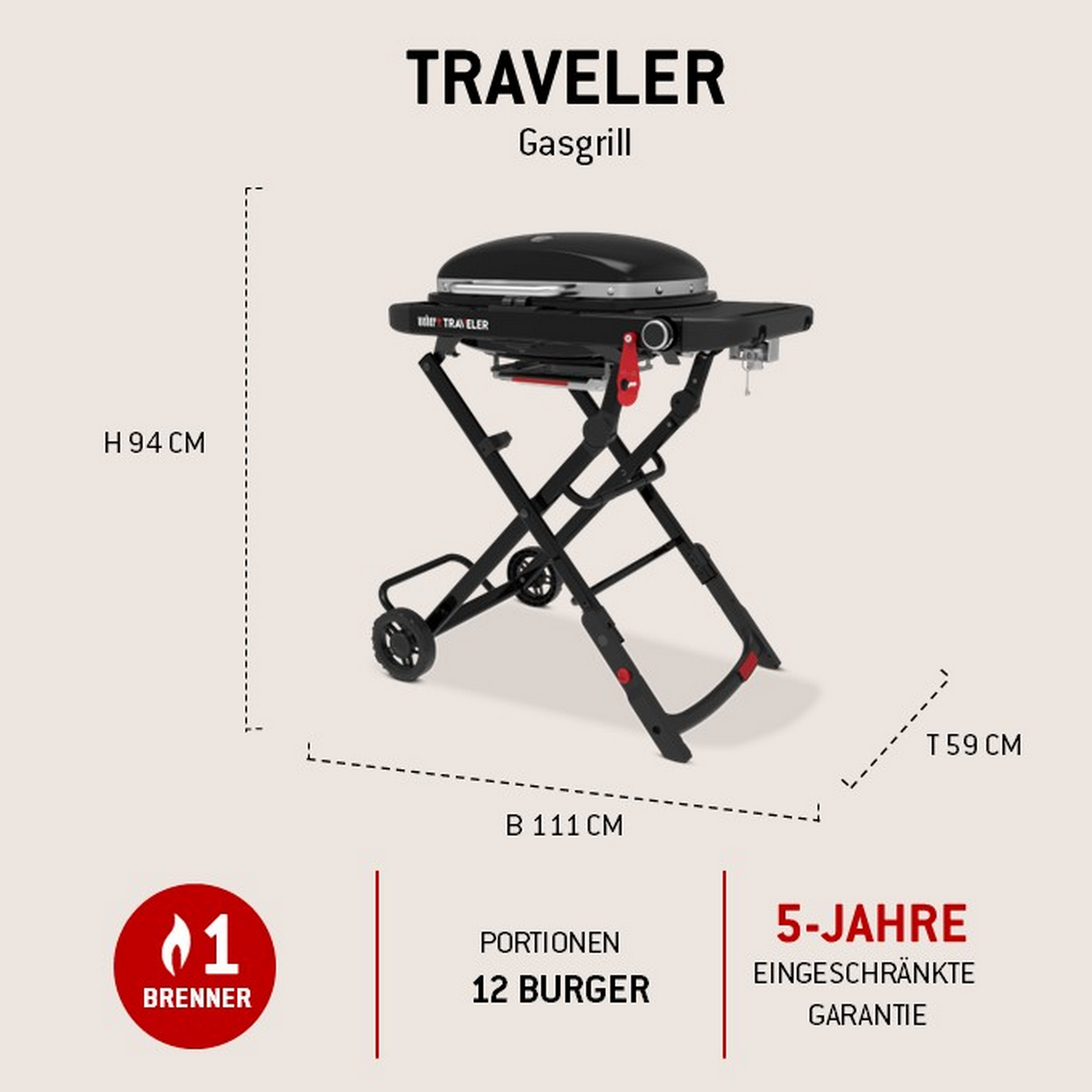 Gasgrill 'Traveler' schwarz 94 x 111 x 58,5 cm