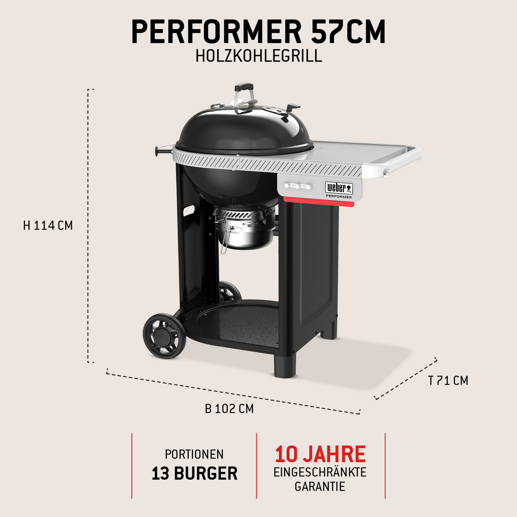 Holzkohlegrill 'Perfomer' schwarz 102 x 71 x 114 cm