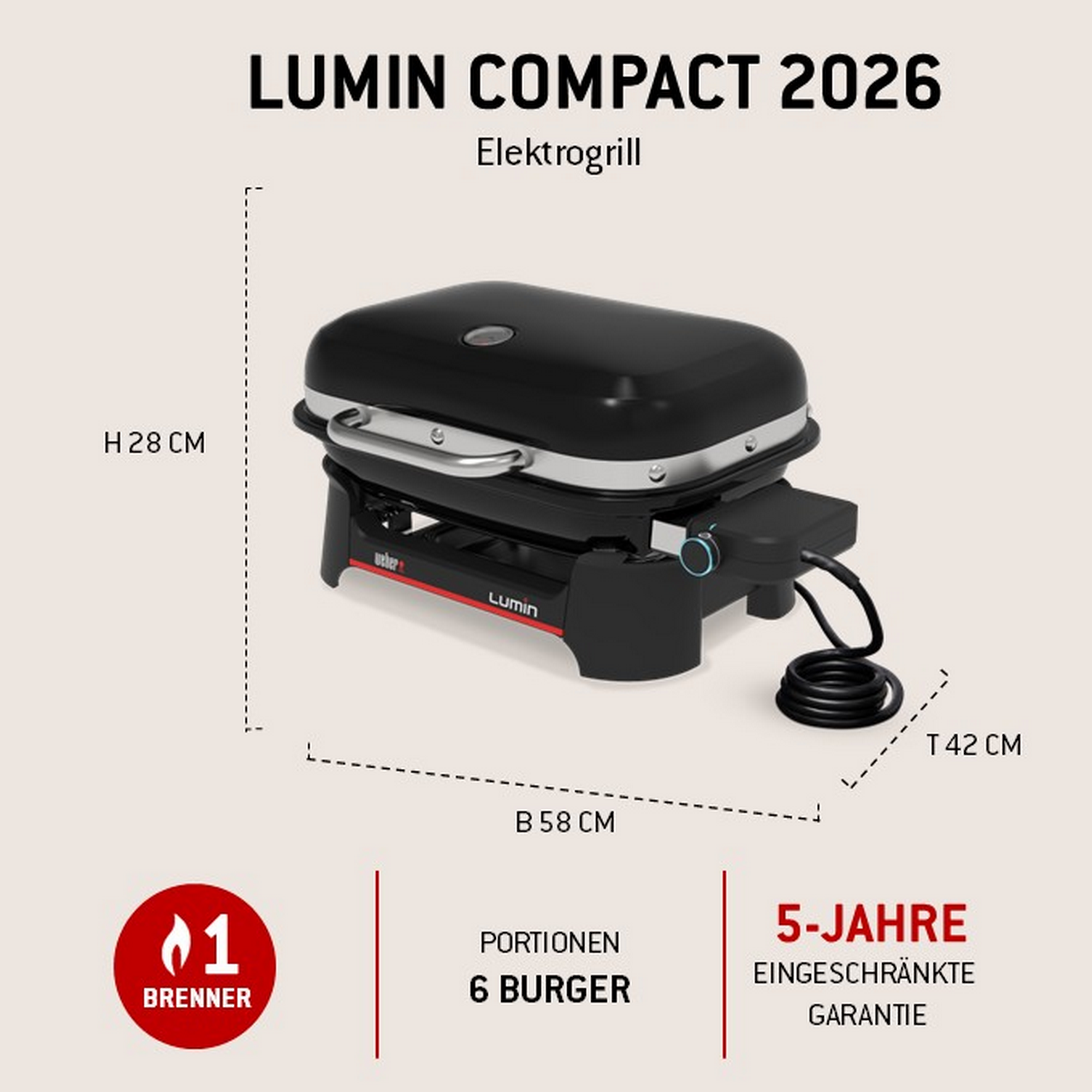 Elektrogrill 'Lumin Compact' schwarz 58,5 x 42 x 28 cm