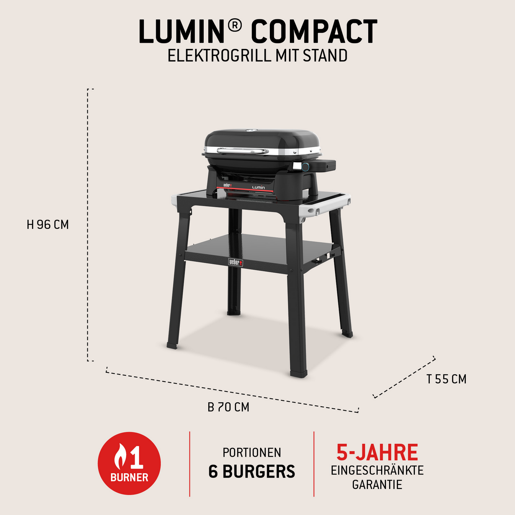 Elektrogrill 'Lumin Compact' schwarz 52,8 x 53 x 46 cm mit Stand