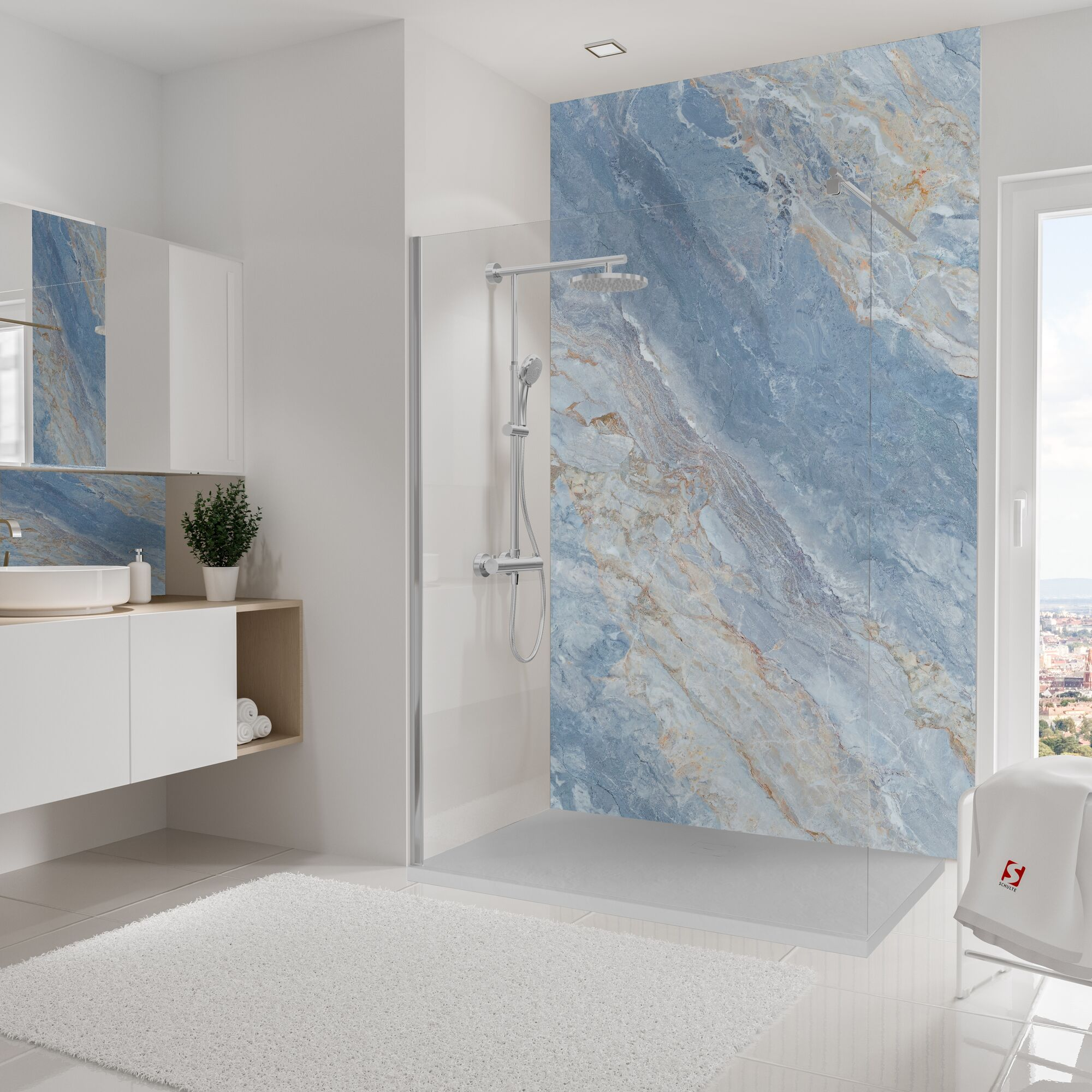 Duschrückwand 'DecoDesign' marmor-himmelblau 150 x 255 cm