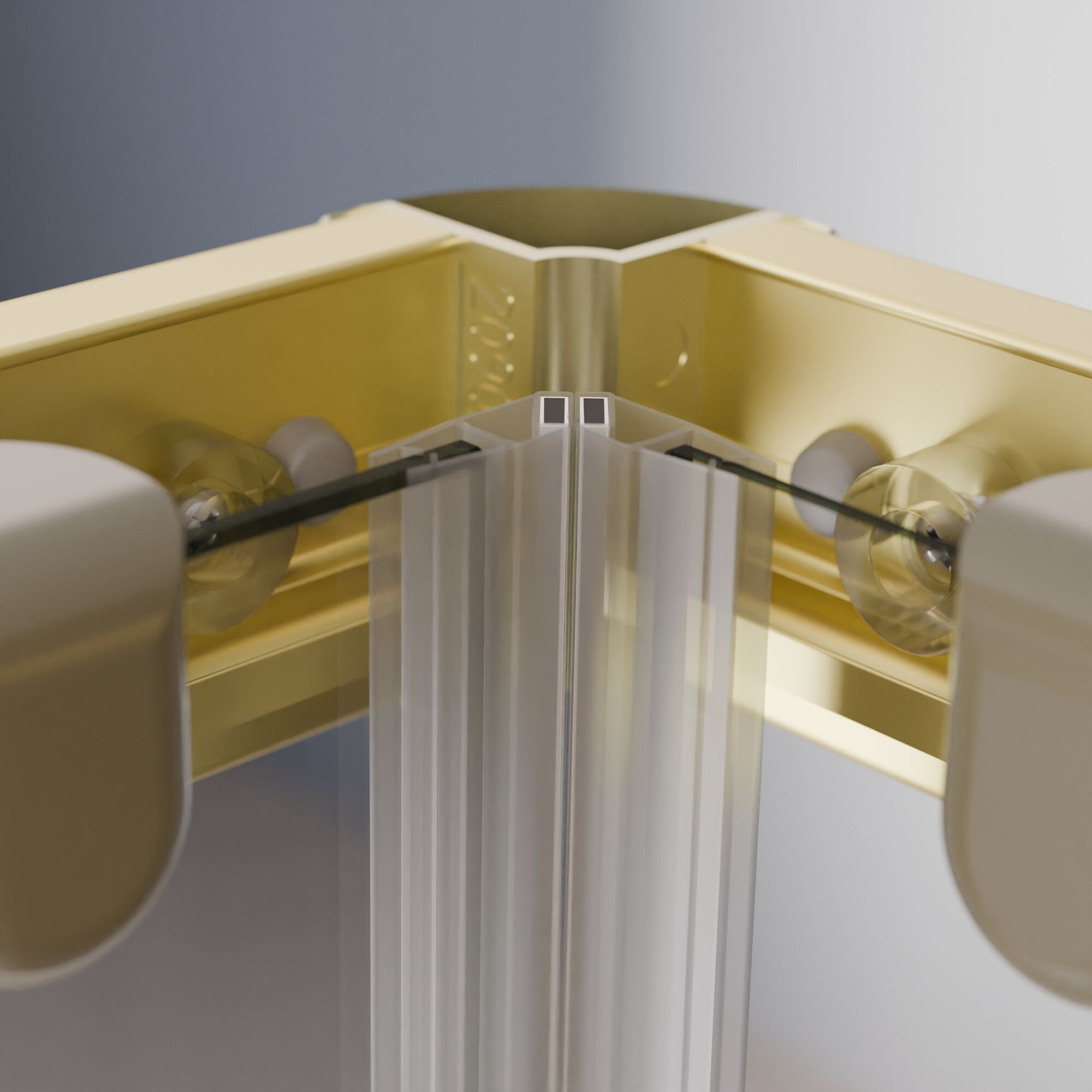 Eckeinstieg 'Sunny' goldfarben mit Schiebetüren 75-90 x 75-90 x 180 cm