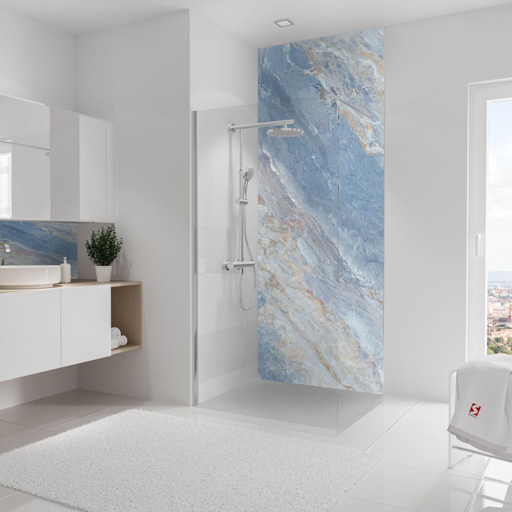 Duschrückwand 'DecoDesign' marmor-himmelblau 100 x 255 cm